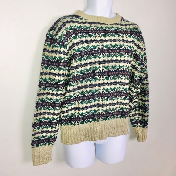 Vintage Fieldmaster Mens L Sweater Tan Gray Green Long Sleeve Crew Neck Wool - Picture 4 of 8